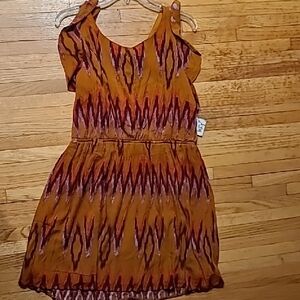 Brown and Purple Sleeveless Flutter Sundress